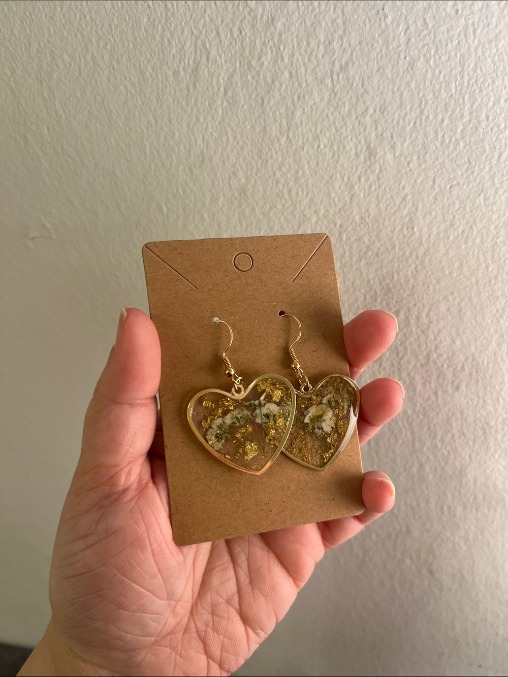 Gold Heart Floral Drop Earrings